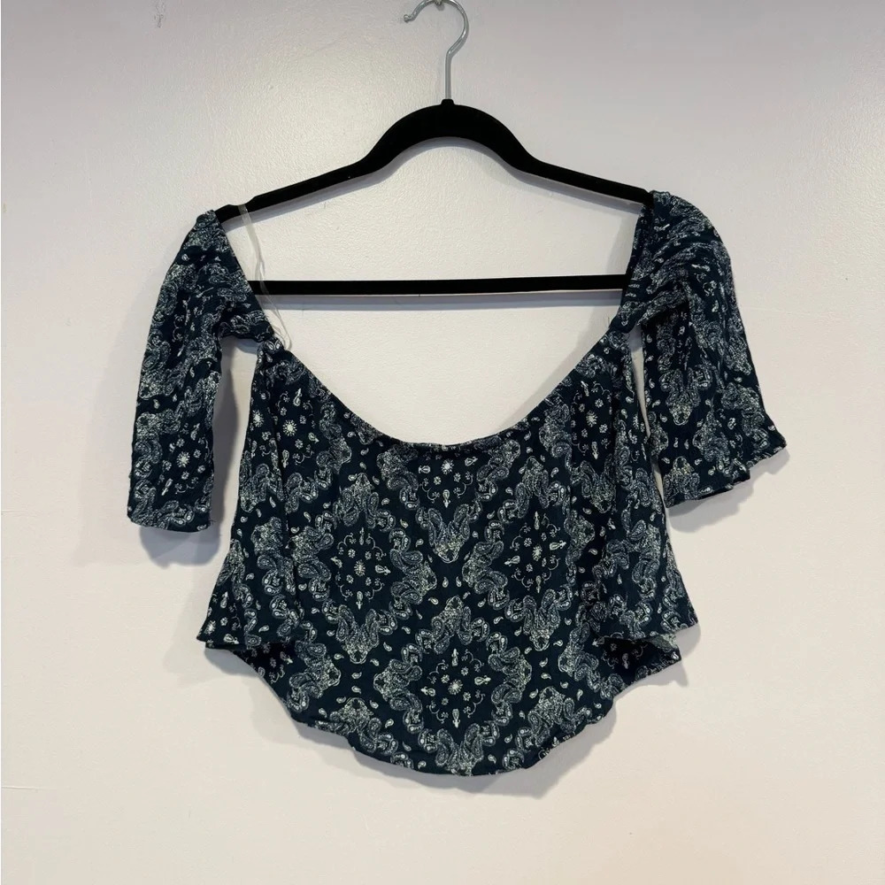 Paisley blue blush off the shoulder top